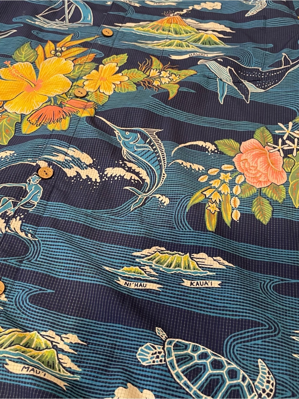 Tommy Bahama Artist Series Navy Tropical Ocean Print Button-Down Shirt - Picture 2 of 8